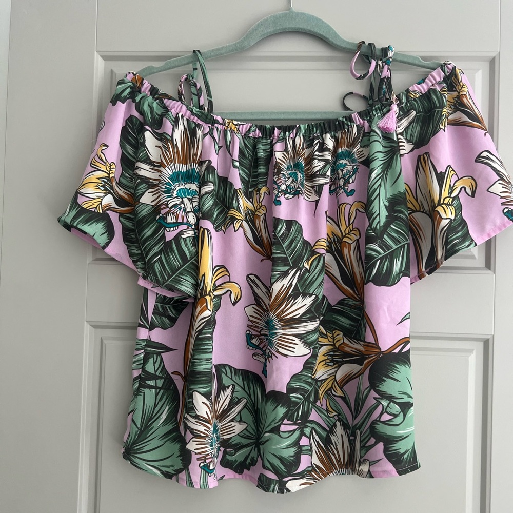 J. Crew Floral Off-Shoulder Blouse - Pink and Green